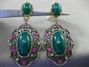 ANTIQUE LARGE 3.19CT DIAMOND & MULTI GEM 14K YELLOW BLACK GOLD FILIGREE EARRINGS