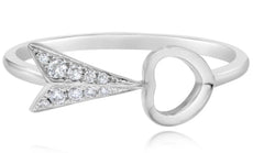 ESTATE .08CT DIAMOND 14KT WHITE GOLD 3D ARROW TO YOUR HEART LOVE RING