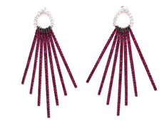 3.14CT DIAMOND & AAA RUBY 18KT WHITE GOLD 3D CIRCULAR MULTI BAR HANGING EARRINGS