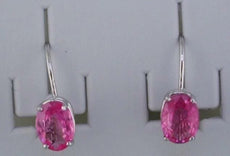 ESTATE 1.90CT DIAMOND & AAA PINK SAPPHIRE 14KT WHITE GOLD OVAL HANGING EARRINGS