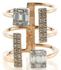 LARGE .76CT DIAMOND 18KT WHITE ROSE GOLD ROUND & BAGUETTE MULTI ROW TENSION RING