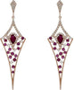 1.29CT DIAMOND & AAA RUBY 14KT ROSE GOLD 3D ROUND & PEAR SHAPE HANGING EARRINGS