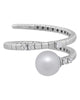 .07CT DIAMOND & AAA SOUTH SEA PEARL 18K WHITE GOLD CRISS CROSS FLEXIBLE FUN RING