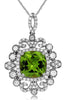 LARGE 2.7CT DIAMOND & AAA PERIDOT 14K WHITE GOLD CUSHION FLORAL FLOATING PENDANT
