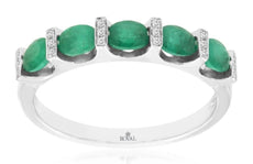 ESTATE 1.05CT DIAMOND & AAA EMERALD 14K WHITE GOLD OVAL & ROUND ANNIVERSARY RING