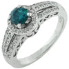 ESTATE .75CT WHITE & BLUE DIAMOND 14KT WHITE GOLD 3D ROUND HALO ENGAGEMENT RING