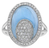 ESTATE 7.83CT DIAMOND & AAA BLUE TOPAZ 14KT WHITE GOLD DOUBLE OVAL CLUSTER RING