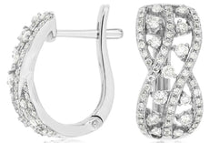 WIDE .67CT DIAMOND 14KT WHITE GOLD MULTI ROW INFINITY LEVERBACK HANGING EARRINGS