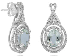 2.79CT DIAMOND & AAA GREEN AMETHYST 14K WHITE GOLD OVAL & ROUND HANGING EARRINGS