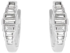 .23CT DIAMOND 14K WHITE GOLD BAGUETTE GRADUATING CHANNEL HUGGIE HANGING EARRINGS
