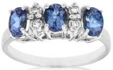 1.06CT DIAMOND & AAA TANZANITE 14KT WHITE GOLD 3D OVAL & ROUND ANNIVERSARY RING