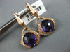 4.18CT DIAMOND & AAA AMETHYST 14KT ROSE GOLD CUSHION SEMI BEZEL HANGING EARRINGS