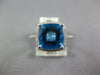 LARGE 4.20CT DIAMOND & AAA BLUE TOPAZ 14KT WHITE GOLD CUSHION FILIGREE FUN RING
