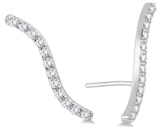 ESTATE .50CT DIAMOND 14KT WHITE GOLD 3D CLASSIC SWIRL WAVE EAR CLIMBER EARRINGS