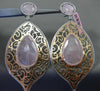 ESTATE LARGE 2.20CT DIAMOND & AVENTURINE 14K WHITE & ROSE GOLD FILIGREE EARRINGS