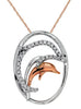 ESTATE .10CT DIAMOND 14K WHITE & ROSE GOLD DOUBLE DOLPHIN OVAL FLOATING PENDANT