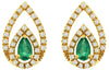 0.67CT DIAMOND & AAA EMERALD 14KT YELLOW GOLD 3D PEAR SHAPE & ROUND STUD EARRINGS