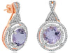 3.68CT DIAMOND & AAA PINK AMETHYST 14K ROSE GOLD DOUBLE HALO TRIANGULAR EARRINGS