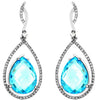 LARGE 21.54CT DIAMOND & AAA BLUE TOPAZ 14K WHITE GOLD TEAR DROP HANGING EARRINGS