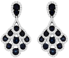LARGE 3.60CT DIAMOND & AAA SAPPHIRE 14KT WHITE GOLD FLORAL FUN HANGING EARRINGS