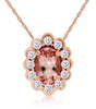 ESTATE .56CT DIAMOND & AAA MORGANITE 14KT ROSE GOLD OVAL & ROUND FLOWER PENDANT