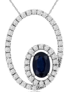 .98CT DIAMOND & AAA SAPPHIRE 14KT WHITE GOLD OVAL & ROUND FUN FLOATING PENDANT