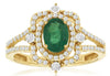 1.03CT DIAMOND & AAA EMERALD 14K YELLOW GOLD ROUND & OVAL FLOWER SQUARE FUN RING