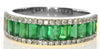 WIDE 2.16CT DIAMOND & AAA EMERALD 18K WHITE GOLD BAGUETTE 3 ROW ANNIVERSARY RING