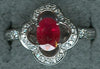 ESTATE 1.65CT DIAMOND & AAA RUBY 18KT WHITE GOLD 3D OVAL & ROUND FLOWER FUN RING