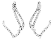 ESTATE .13CT DIAMOND 14KT WHITE GOLD 3D DOUBLE V LEAF FUN HANGING EARRINGS