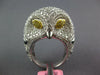 6.97CT WHITE & INTENSE CANARY DIAMOND & BLACK ENEAMEL 18KT WHITE GOLD OWL RING
