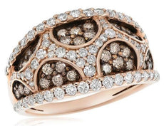 WIDE 1.77CT WHITE & CHOCOLATE FANCY DIAMOND 14KT ROSE GOLD WEB ANNIVERSARY RING