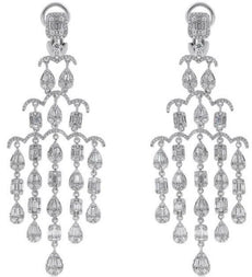 LARGE 5.47CT DIAMOND 18KT WHITE GOLD 3D BAGUETTE MULTI SHAPE HANGING EARRINGS