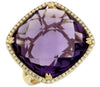 LARGE 16.09CT DIAMOND & AAA AMETHYST 14KT YELLOW GOLD CUSHION & ROUND FUN RING