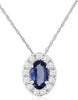 .32CT DIAMOND & AAA SAPPHIRE 14KT WHITE GOLD OVAL & ROUND HALO FLOATING PENDANT