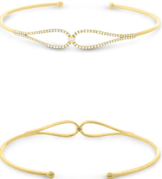 .26CT DIAMOND 14K YELLOW GOLD 3D ROUND DOUBLE TEAR DROP INFINITY BANGLE BRACELET