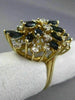 ESTATE LARGE 3.56CT DIAMOND & AAA SAPPHIRE 14KT YELLOW GOLD FLOWER COCKTAIL RING