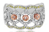 WIDE .59CT WHITE & FANCY YELLOW DIAMOND 14KT TRI COLOR GOLD 3D MULTI FLOWER RING