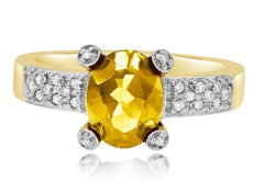 ESTATE 1.76CT DIAMOND & AAA CITRINE 14KT YELLOW GOLD 3D OVAL & ROUND FUN RING