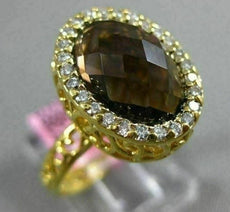 ESTATE 2.90CT DIAMOND & AAA SMOKY TOPAZ 14KT YELLOW GOLD 3D FILIGREE OVAL RING