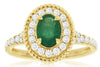 1.22CT DIAMOND & AAA EMERALD 14KT YELLOW GOLD ROUND & OVAL FRIENDSHIP LOVE RING