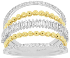 ESTATE .60CT DIAMOND 14KT WHITE GOLD MULTI ROW ROUND & BAGUETTE ANNIVERSARY RING