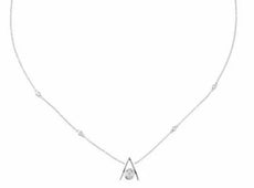 .18CT DIAMOND 18KT WHITE GOLD 3D ROUND & BAGUETTE CLUSTER V SHAPE LOVE NECKLACE