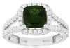 2.14CT DIAMOND & AAA RUSSALITE 14K WHITE GOLD 3D CUSHION & ROUND ENGAGEMENT RING