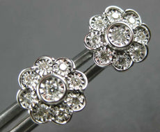 ESTATE .25CT DIAMOND 14KT WHITE GOLD FLOWER BEZEL FUN STUD EARRINGS