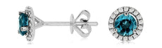 .99CT DIAMOND & AAA BLUE TOPAZ 14KT WHITE GOLD ROUND HALO MARTINI STUD EARRINGS