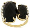 LARGE 10.7CT DIAMOND & AAA SMOKEY TOPAZ 14K YELLOW GOLD CUSHION & ROUND FUN RING