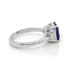 3.11CT DIAMOND & AAA SAPPHIRE 18K WHITE GOLD EMERALD CUT & BAGUETTE 3 STONE RING