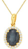 1.59CT DIAMOND & AAA SAPPHIRE 14KT YELLOW GOLD OVAL & ROUND HALO FLOWER PENDANT