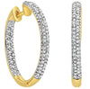.47CT DIAMOND 14KT YELLOW GOLD 3D 2 ROW PAVE INSIDE OUT HOOP HANGING EARRINGS